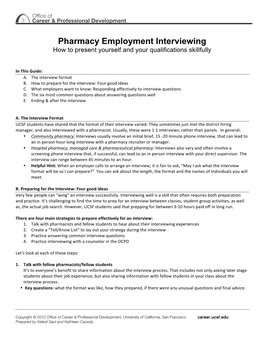 Pharmacy Employment Interviewing How to Present Yourself and Your Qualifications Skillfully