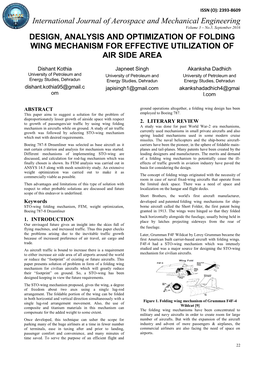 Design, Analysis and Optimization of Folding Wing Mechanism for Effective Utilization of Air Side Area