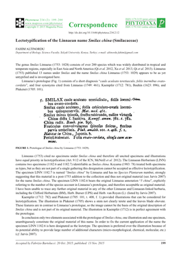 Lectotypification of the Linnaean Name Smilax China (Smilacaceae)