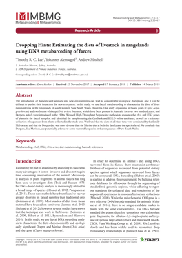 Dropping Hints: Estimating the Diets of Livestock in Rangelands Using DNA Metabarcoding of Faeces