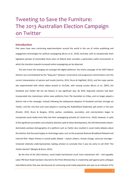 Tweeting to Save the Furniture: the 2013 Australian Election Campaign on Twitter