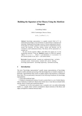 Building the Signature of Set Theory Using the Mathsem Program