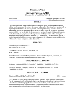 Curriculum Vitae Leonard Friedland, M.D