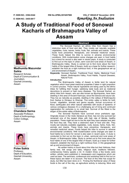 A Study of Traditional Food of Sonowal Kacharis of Brahmaputra