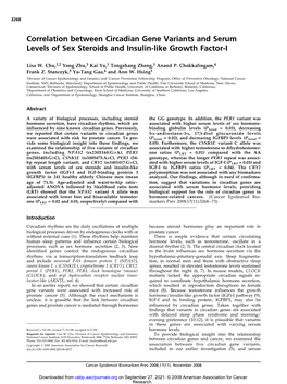 Correlation Between Circadian Gene Variants and Serum Levels of Sex Steroids and Insulin-Like Growth Factor-I