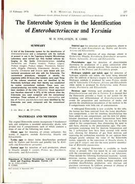 The Enterotube System in the Identification of Enterohacteriaceae and Yersinia