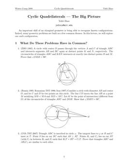 Cyclic Quadrilaterals — the Big Picture Yufei Zhao Yufeiz@Mit.Edu