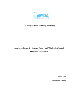 Ethiopian Food and Drug Authority Annexs to Cosmetics Import, Export and Wholesale Control Directive No. 48/2020