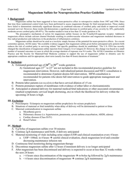 Magnesium Sulfate for Neuroprotection Practice Guideline