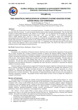 The Analytical Implication of Altman's Z Score Analysis