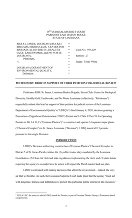 1 19Th Judicial District Court Parish of East Baton Rouge State of Louisiana Rise St. James, Louisiana Bucket Brigade, Sierra Cl