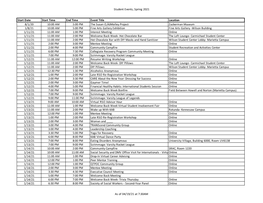 Student Events, Spring 2021 As of 04/19/21 at 7:30AM Start Date Start