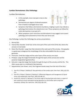 Disc Pathology Lumbar Dermatomes