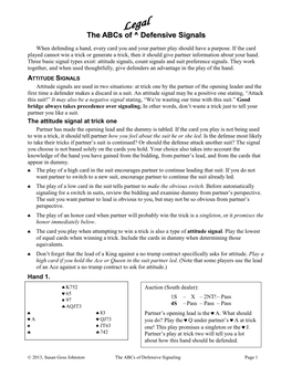 The Abcs of ^ Defensive Signals