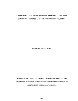 Characterization, Propagation and Management of Jojoba