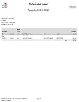 Detail Spend Analysis by Account Run Date: 10/04/2013 Report ID: Sd10007 Transaction Date: 06/01/2013 - 06/30/2013