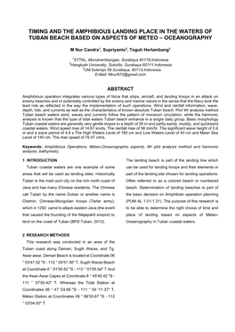 Timing and the Amphibious Landing Place in the Waters of Tuban Beach Based on Aspects of Meteo – Oceanography