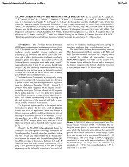 SHARAD OBSERVATIONS of the MEDUSAE FOSSAE FORMATION. L. M. Carter1, B. A. Campbell1, T. R. Watters1, R. Seu2, R. J. Phillips3, D