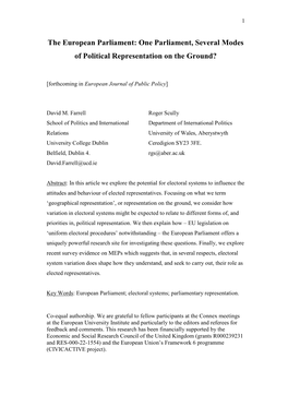 The European Parliament: One Parliament, Several Modes of Political Representation on the Ground?