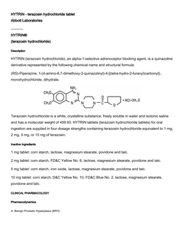 (Terazosin Hydrochloride) HYTRIN