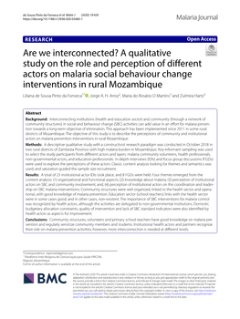 A Qualitative Study on the Role and Perception of Different Actors on Malaria Social Behaviour Change