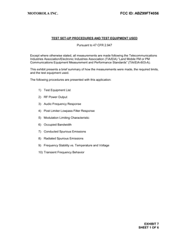 Measurement Procedure and Test Equipment Used