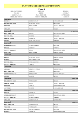 PLATEAUX U10-U11 PHASE PRINTEMPS Poule S