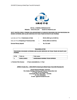 2019/IRCTC/Catering & Allied/Tejas Train/ADI-Mumbai/01