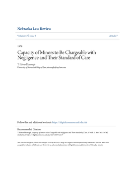 Capacity of Minors to Be Chargeable with Negligence and Their Ts Andard of Care T