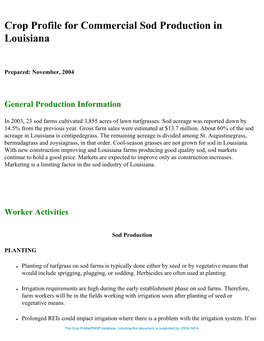 Crop Profile for Commercial Sod Production in Louisiana