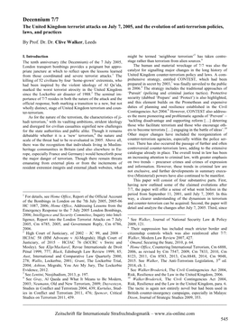 Decennium 7/7 the United Kingdom Terrorist Attacks on July 7, 2005, and the Evolution of Anti-Terrorism Policies, Laws, and Practices