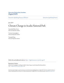 Climate Change in Acadia National Park Samantha Mary Evans Worcester Polytechnic Institute