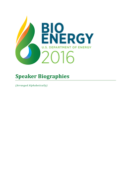 Bioenergy 2016 Speaker Biographies