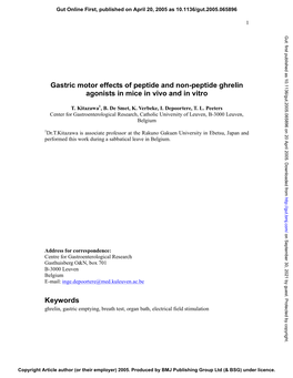 Gastric Motor Effects of Peptide and Non-Peptide Ghrelin Agonists in Mice in Vivo and in Vitro