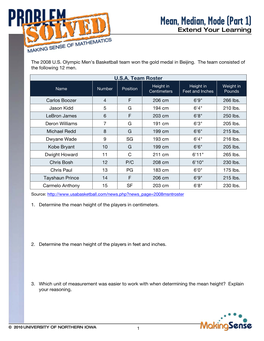 Mean, Median, Mode (Part 1) Extend Your Learning