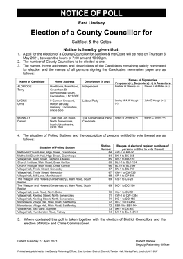 NOTICE of POLL Election of a County Councillor