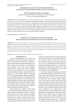 DEMOKRASI DALAM SEJARAH MILITER INDONESIA Kajian Historis Tentang Pemilihan Panglima Tentara Pertama Pada 1945 Widyo Nugrahanto