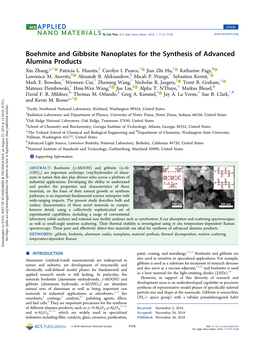 Boehmite and Gibbsite Nanoplates for the Synthesis of Advanced Alumina Products † ‡ † † § Xin Zhang,*, Patricia L