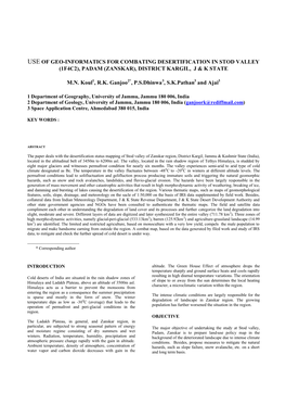 Use of Geo-Informatics for Combating Desertification in Stod Valley (1F4c2), Padam (Zanskar), District Kargil, J & K State