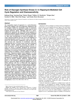 Role of Glycogen Synthase Kinase 3B in Rapamycin-Mediated Cell Cycle