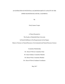 An Estimation of Potential Salmonid Habitat Capacity in the Upper Mainstem Eel River, California