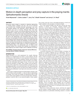 Motion-In-Depth Perception and Prey Capture in the Praying Mantis Sphodromantis Lineola