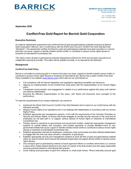 Conflict-Free Gold Report for Barrick Gold Corporation