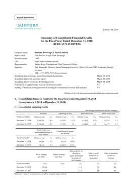 Summary of Consolidated Financial Results for the Fiscal Year Ended