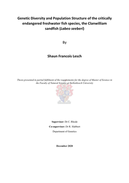 Genetic Diversity and Population Structure of the Critically Endangered Freshwater Fish Species, the Clanwilliam Sandfish (Labeo Seeberi)