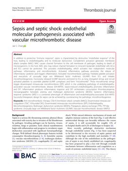 Sepsis and Septic Shock: Endothelial Molecular Pathogenesis Associated with Vascular Microthrombotic Disease Jae C