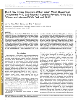 The X-Ray Crystal Structure of the Human Mono-Oxygenase Cytochrome P450 3A5-Ritonavir Complex Reveals Active Site Differences Between P450s 3A4 and 3A5 S