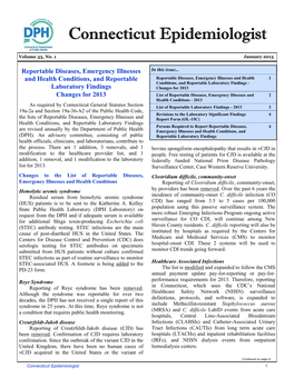 Reportable Diseases, Emergency Illnesses and Health Conditions, and Reportable Laboratory Findings Changes for 2013