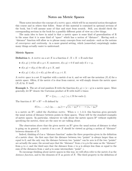 Notes on Metric Spaces