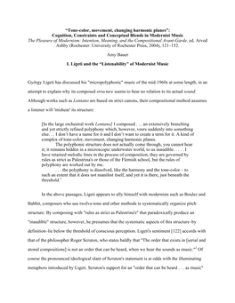 Cognition, Constraints and Conceptual Blends in Modernist Music the Pleasure of Modernism: Intention, Meaning, and the Compositional Avant-Garde, Ed